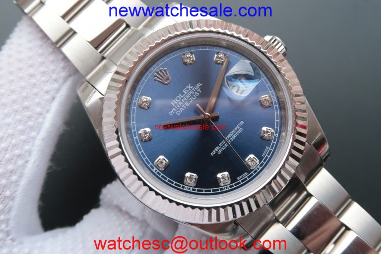 Imitation Designer Rolex DateJust 41mm 116334 Blue Dial Diamonds Markers Bracelet Watch00240