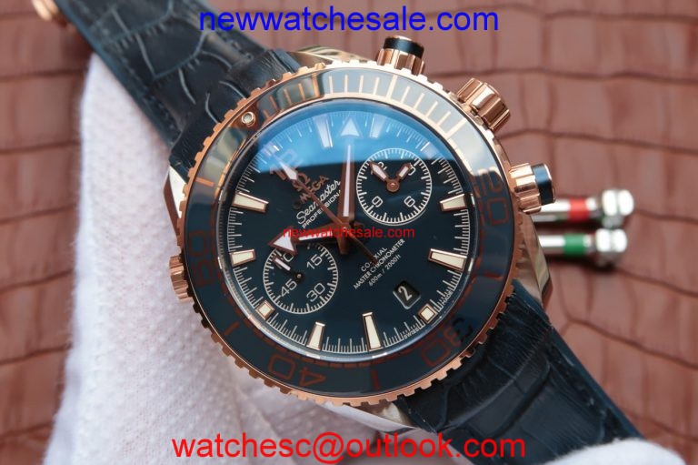 Imitation High Quality Omega Planet Ocean Master Chronometer Blue Bezel Blue Dial Leather Strap Watch01359