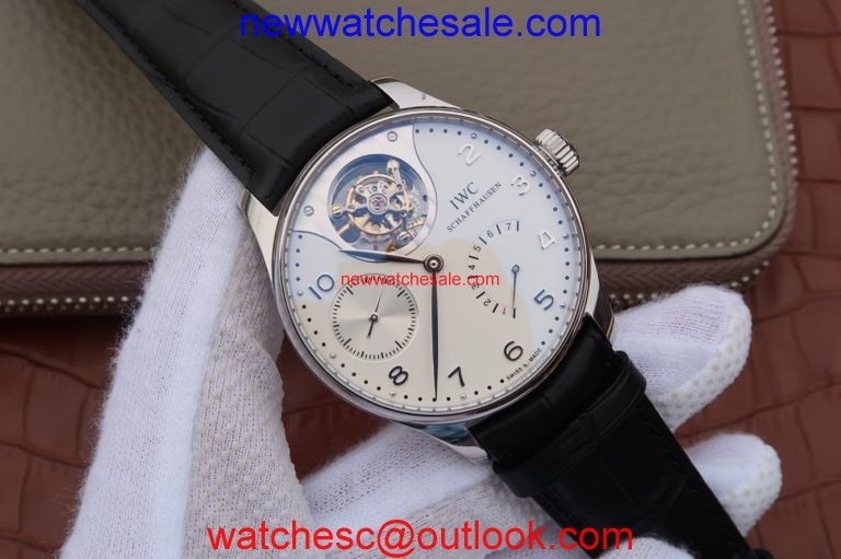 Imitation IWC AZ Portuguese Tourbillon IW5042 White Dial Leather Strap IWC Watch01366