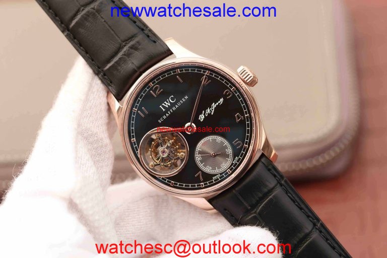 Imitation IWC AZ Portuguesebillon Black Dial Leather Strap Watch01061