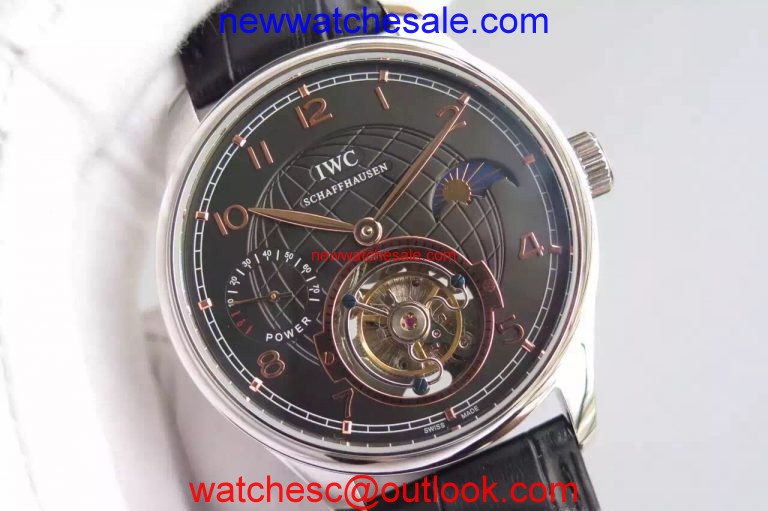 Imitation IWC TF Portuguese Tourbillon Moonphase Leather Strap Watch01406
