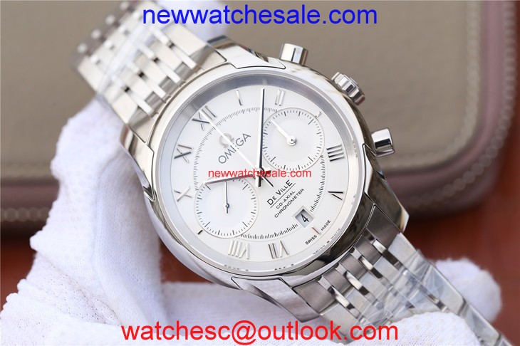 Imitation Omega De Ville Chronograph 42mm White Dial Bracelet Watch00393