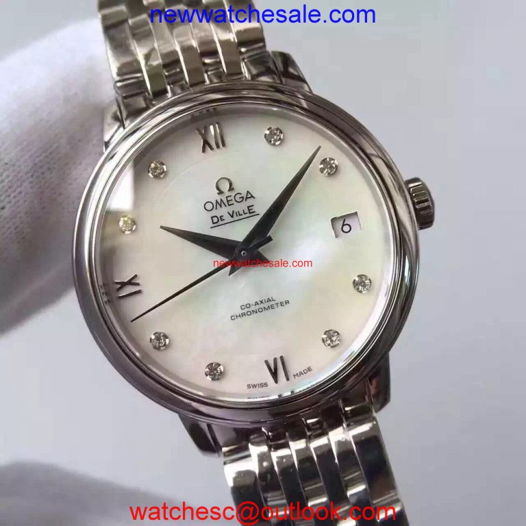 Imitation Omega MKF De Ville 33mm Diamonds Markers White Dial Bracelet Watch00030