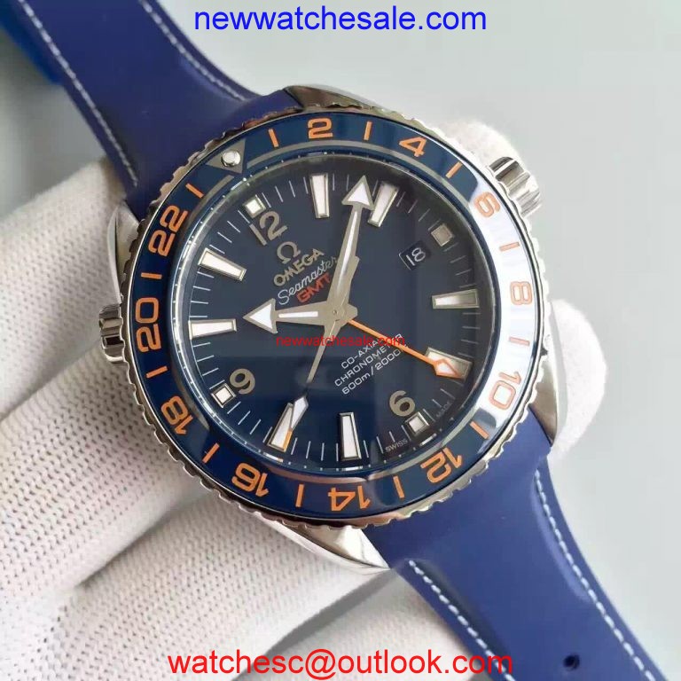 Imitation Omega Planet Ocean GMT Goodplanet Blue Bezel Orange Marker Blue Dial Rubber Watch00919