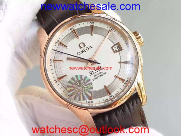 Imitation Omega V6F De Ville Hour Vision Co-Axial 41mm White Dial Brown Leather Strap Watch00452