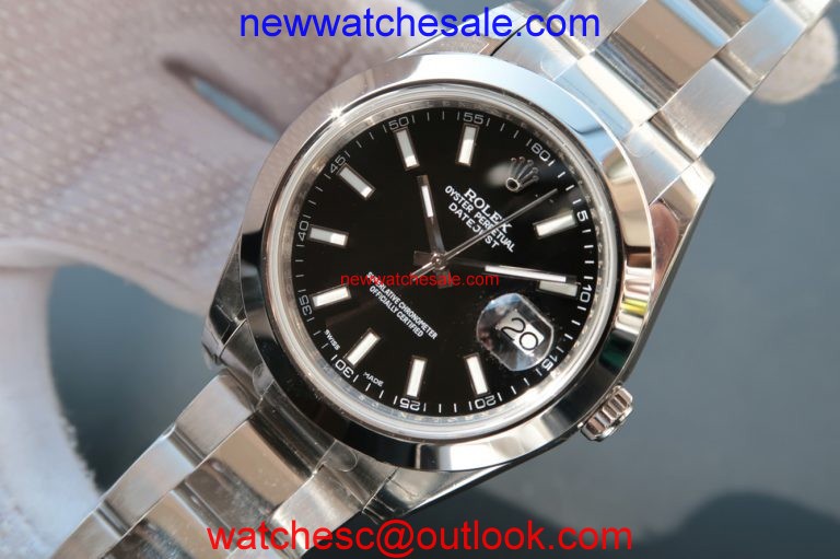 Imitation Rolex DateJust 41mm 126300 Black Dial Stick Markers Bracelet Watch00544