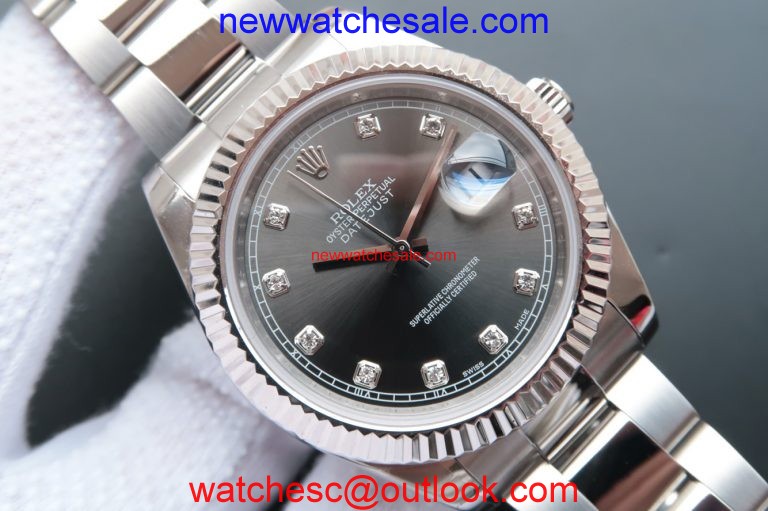 Imitation Rolex DateJust II Fluted Bezel Gray Dial Diamonds Markers Bracelet Rolex Watch00519