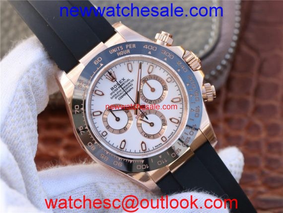 Imitation Rolex Daytona 116515 White Dial Black Rubber Strap Watch00765