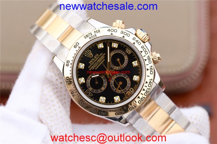 Imitation Rolex Daytona 116523 Thick Wrapped Black Dial Diamonds Markers Bracelet Rolex Watch00552