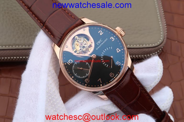 IWC AZ Portuguese Tourbillon IW5042 Black Dial Leather Strap Watch00862