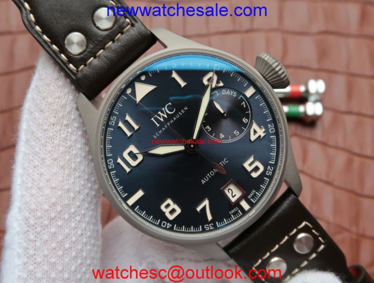 IWC Big Pilot Custom Made Sandblasted Case Blue Dial Leather Strap Watch01151