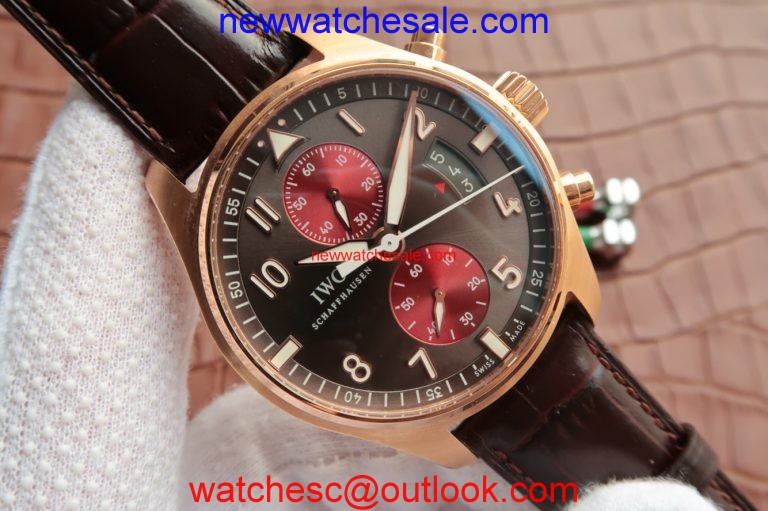 IWC Pilot Chrono 3878 Gray/Red Dial Leather Strap IWC Watch00732
