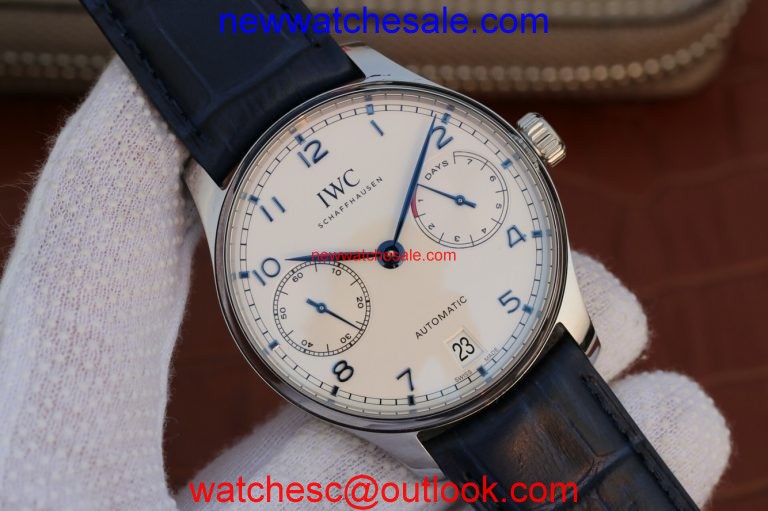 IWC Portuguese IW500705 White Dial Blue Markers Leather Strap Watch00378