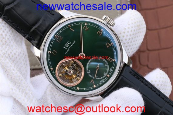 IWC Portuguese Tourbillon IW5463 Green Dial Markers Black Leather Strap Watch00989