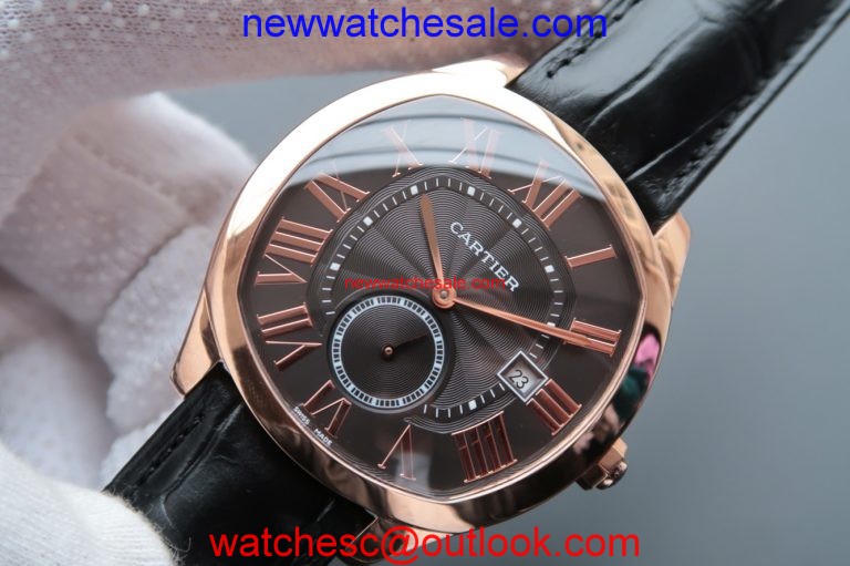 Knockoff 1:1 Cartier Drive de Cartier Black Textured Dial Black Leather Strap Watch00741