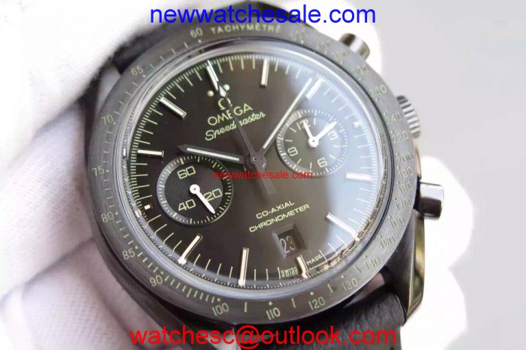 Knockoff AAAAA Omega Speedmaster Moonwatch Co-Axial Chronograph Pitch Black Leather Watch00282
