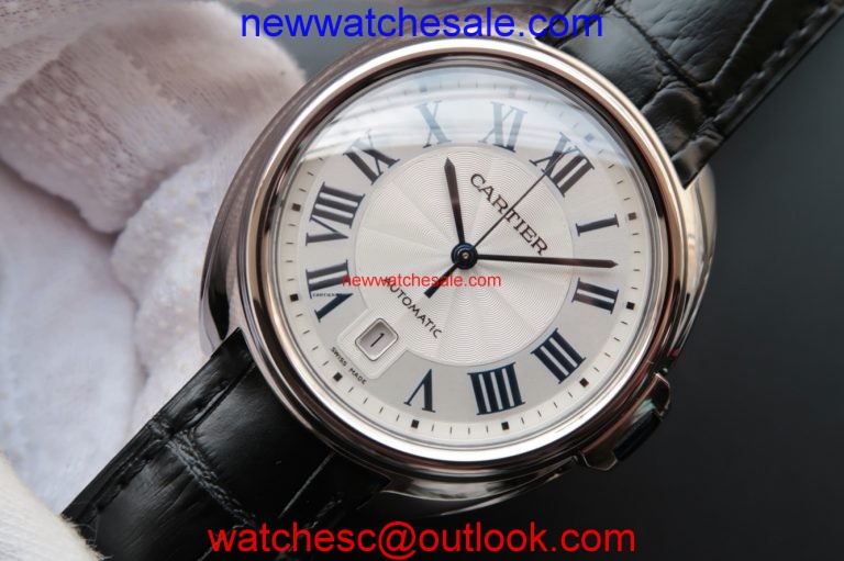 Knockoff Cartier Cle de Cartier White Textured Dial Leather Strap Cartier Watch00615