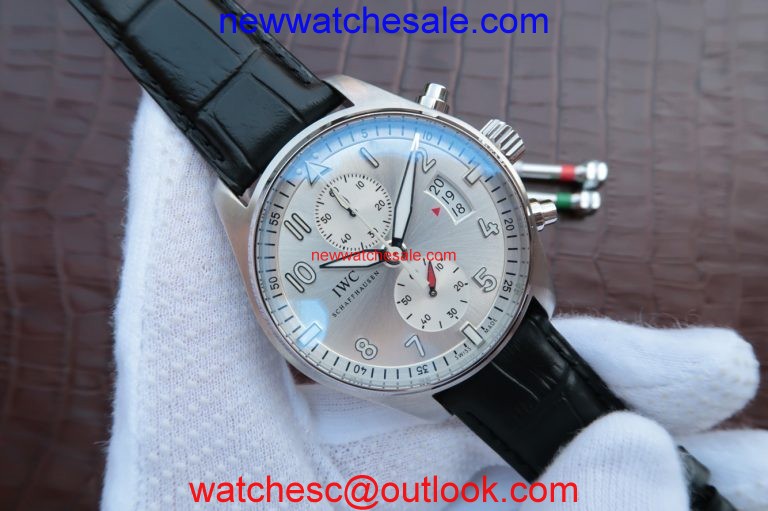 Knockoff IWC Pilot Chrono IW387809 Silver Dial Leather Strap Watch00549
