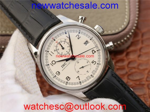 Knockoff IWC Portugieser Chrono Classic 42 IW390403 White Dial Blue Hand Leather Strap Watch00899