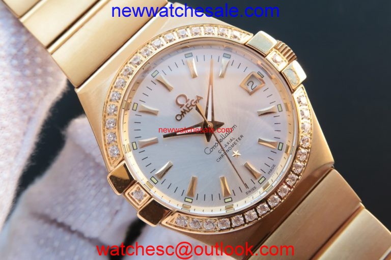 Knockoff Omega V6 Constellation White Dial Diamonds Bezel Bracelet Watch00926