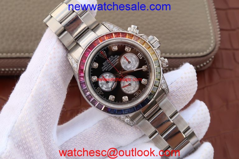 Knockoff Rolex Daytona 116599 Colorful Crystal Bezel Black Dial Bracelet Watch00333
