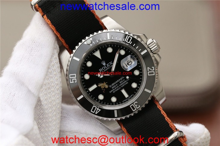 Knockoff Rolex Submariner 116610 Black Ceramic Bee Nylon Strap Watch00123