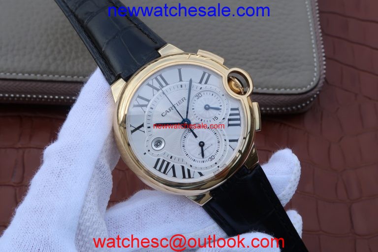 Knockoff Top Cartier Ballon Bleu De Cartier Chrono 47mm White Dial Leather Strap Watch00194