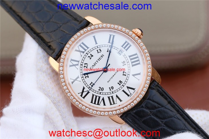 Luxury Cartier Ronde De Cartier White Dial Diamonds Bezel Croco Strap Watch00796