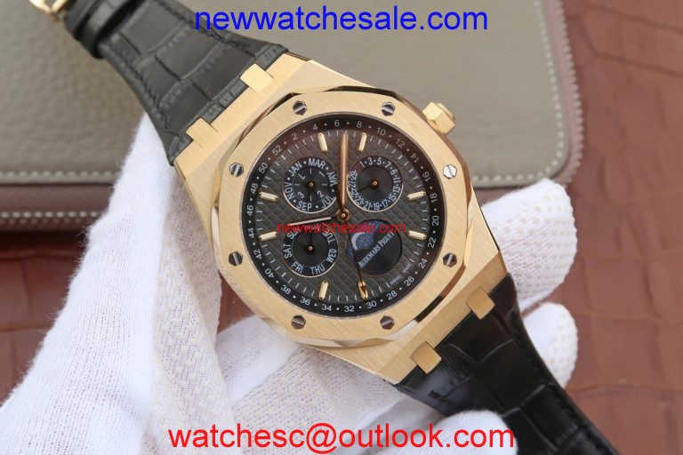 New Audemars Piguet Royal Oak 41mm 26574 Black Dial Leather Strap Watch00538