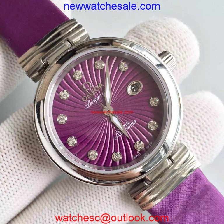 Omega De Ville Lady Purple Dial Leather Strap Watch00135