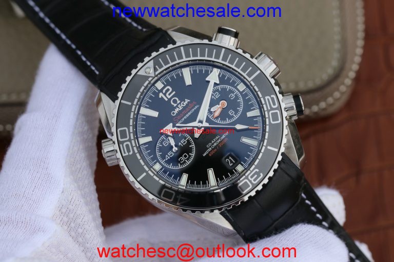 Omega Planet Ocean Master Chronometer Black LiquidMetal Leather Strap Watch00450