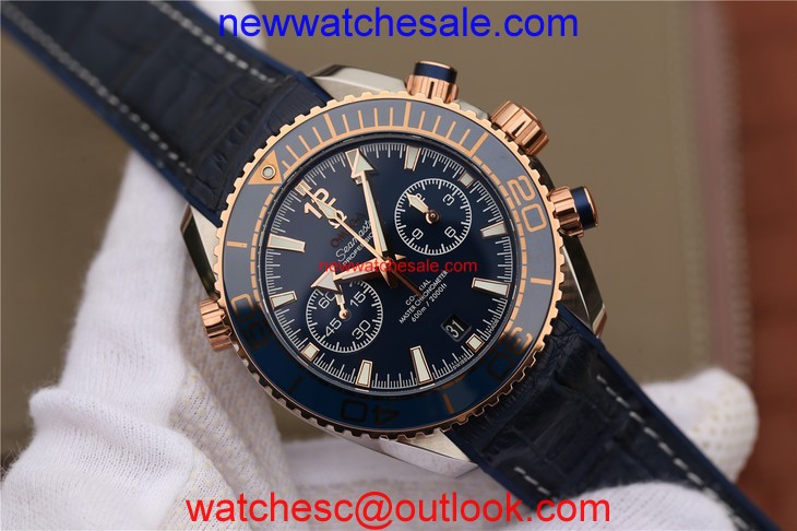 Omega Planet Ocean Master Chronometer Blue Bezel Blue Dial Leather Strap Omega Watch00977