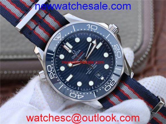 Omega Seamaster Diver 300M Blue Ceramic Dial Blue/Red/Gray Nato Strap Omega Watch00019