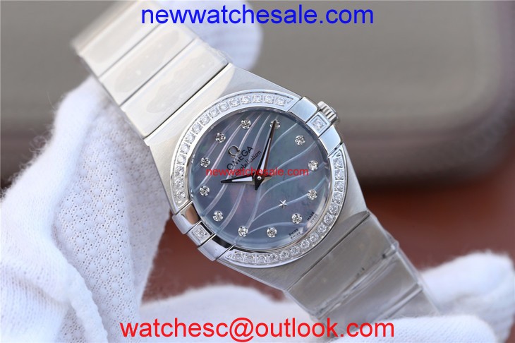 Omega V6 Constellation 27mm Blue MOP Dial Diamonds Bezel Bracelet Ronda Quartz Omega Watch00833