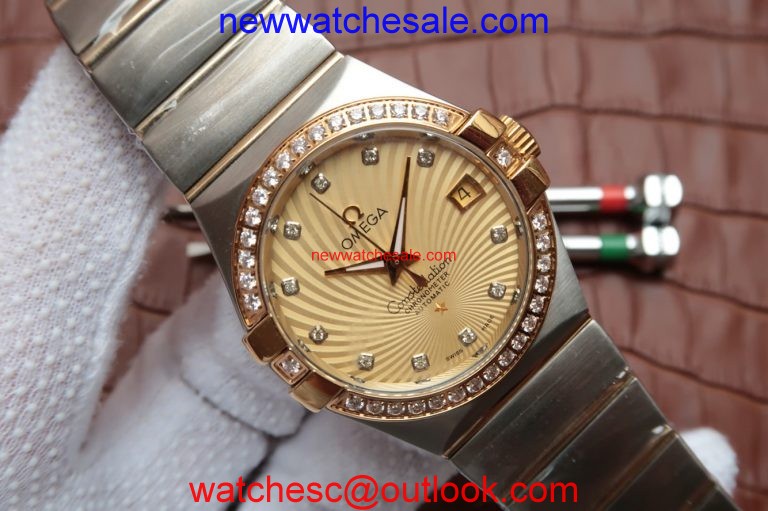 Omega V6 Constellation 35mm Diamonds Bezel Textured Dial Bracelet Watch00110