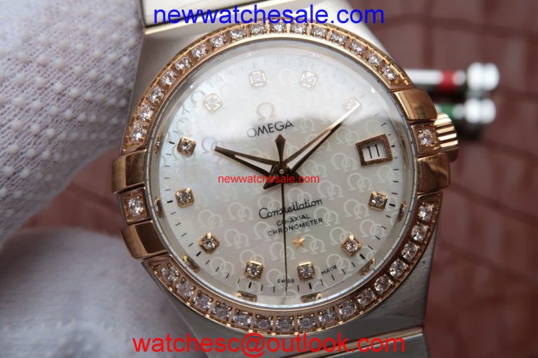 Omega V6 Constellation 35mm White Double �� Dial Diamonds Bezel Bracelet Omega Watch00176