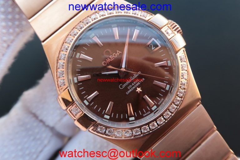 Omega V6 Constellation Diamonds Bezel Case Brown Dial Watch01164
