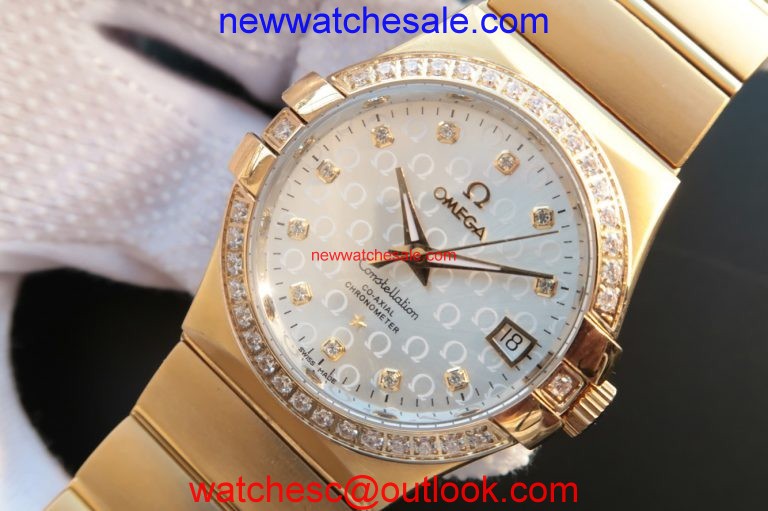 Omega V6 Constellation White �� Dial Diamonds Bezel Bracelet Watch00805
