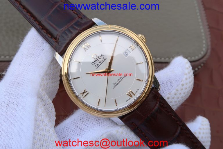 Omega V6 De Ville 37mm Bezel White Dial Markers Leather Strap Watch00896