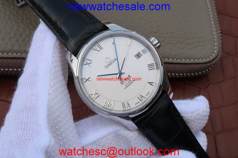 Omega V6 De Ville 41mm White Dial Black Leather Strap Omega Watch01398