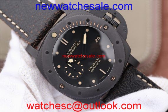 Panerai PAM508 Real Ceramic Black Distressed Calfskin Strap Watch00687
