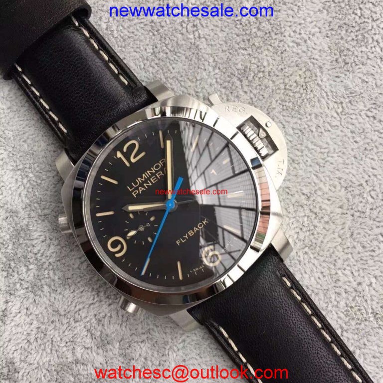 Panerai PAM524 Fake Flyback Black Dial Leather Strap Watch01264