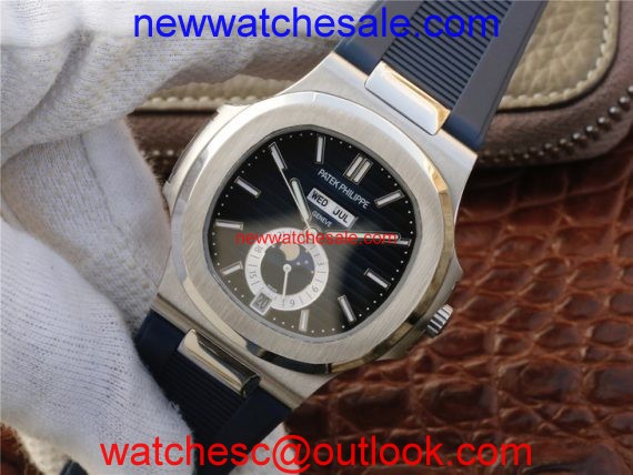 Patek-Philippe Nautilus 5726 Complicated Blue Textured Dial Rubber Strap Watch01031