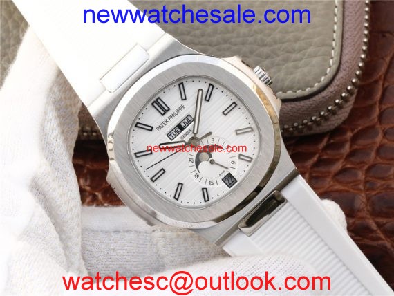 Patek-Philippe Nautilus 5726 Complicated White Textured Dial Rubber Strap Watch00503