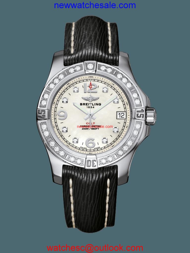 Quality Breitling Colt 36 Steel gem-set bezel Pearl Diamond Breitling Watch00344