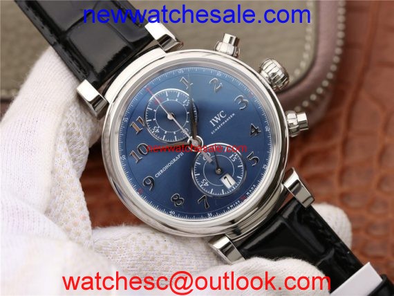 Quality IWC Da Vinci Chrono Laureus IW393402 Blue Dial Black Leather Strap Watch00250