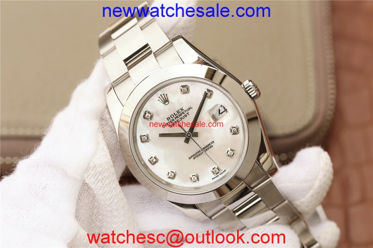 Replica AAA Rolex DateJust 41mm 126300 White MOP Dial Diamonds Markers Bracelet Watch00895
