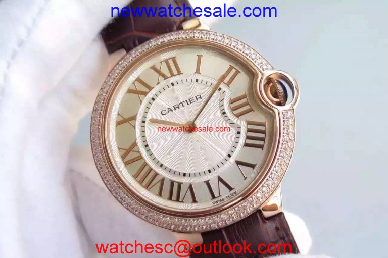 Replica Cartier Ballon Bleu 40mm Diamonds Bezel Whit Dial Mark Cartier Watch00455