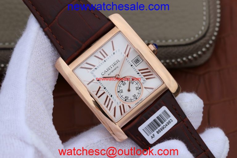 Replica Cartier Tank MC White Dial Mark Brown Leather Strap Cartier Watch00716