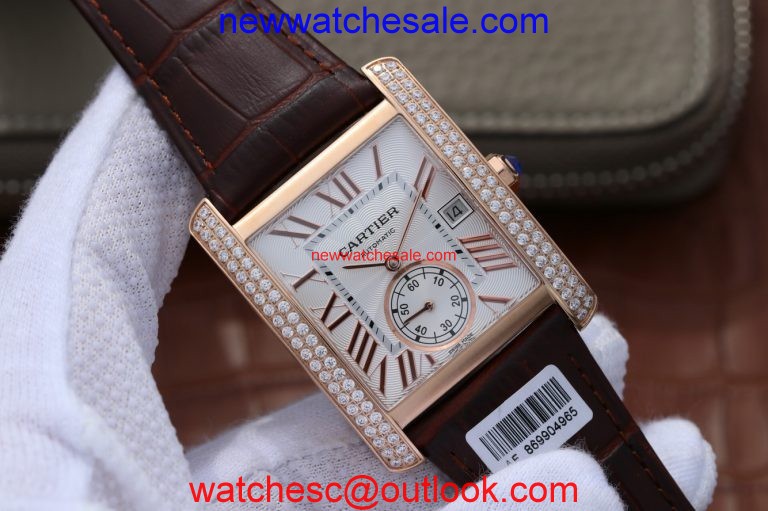 Replica Cartier Tank MC White Dial Mark Diamonds Bezel Leather Strap Watch00206
